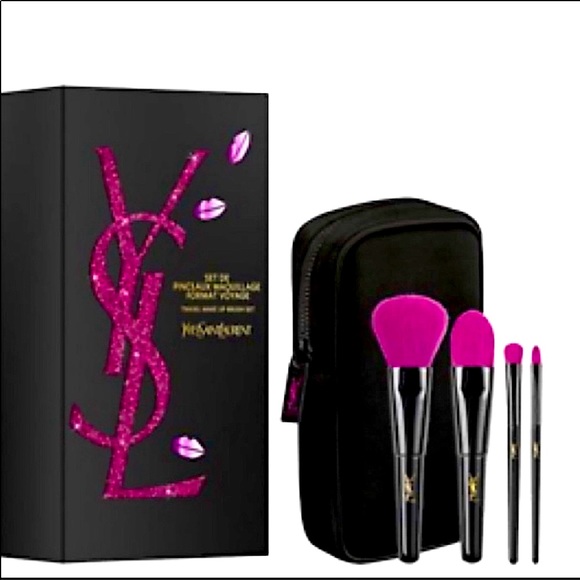 YSL Travel Mini Makeup Brushes Set & Mesh Zip Case Only - No Box- Rare Find Blk - Picture 4 of 4
